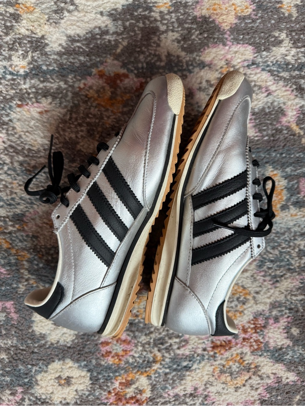 adidas Silver Sneakers with Black Stripes